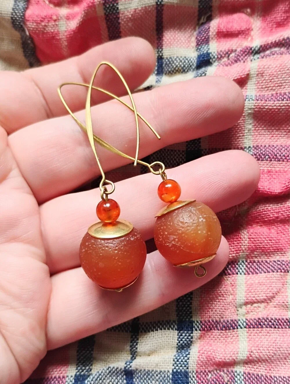 Double Carnelian Drop Earrings - Handmade